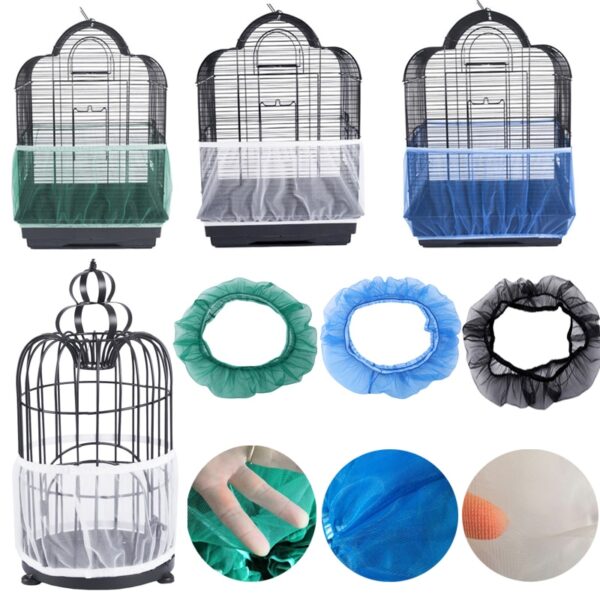 Mesh Bird Seed Catcher Hakeeta Bird Cage Skirt Large Size-XL Birds Cage Airy Net Cover Soft Nylon Ventilated Skirt Traps Cage Basket Seed Guard Parrot with Adjustable Drawstring. 